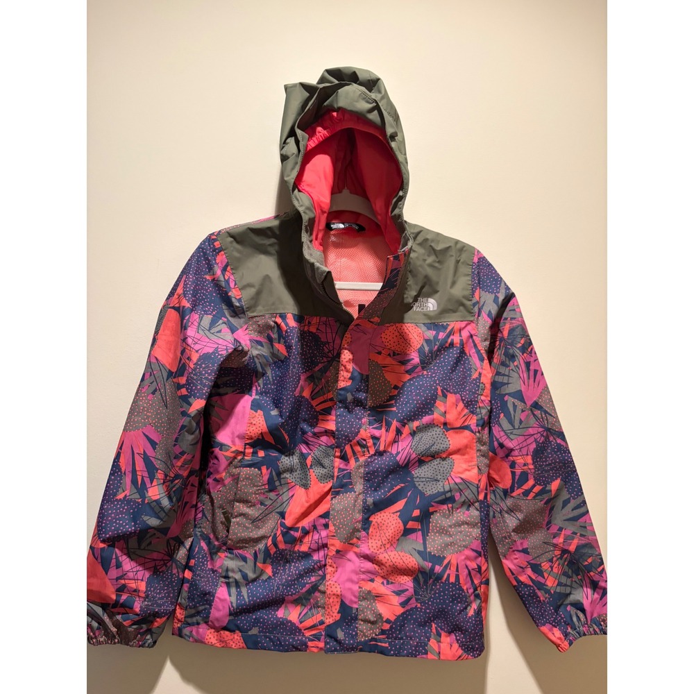 The North Face Girls Resolve Reflective Jacket Floral Pink Green Size L 14/16